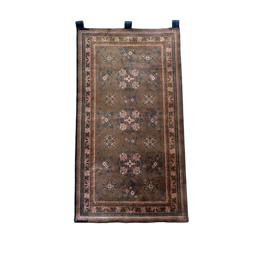 Vintage Turkish Style Vertical Wall Tapestry Floral Medallion Pattern Short Pile